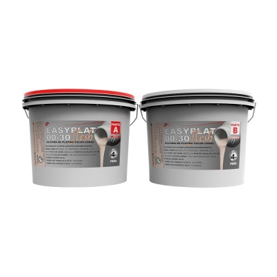 Dois baldes de plástico cinza claro com tampas coloridas e rótulos