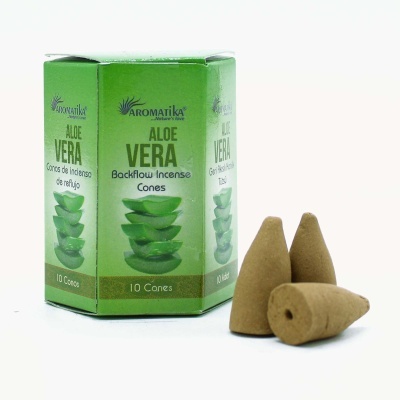 Caixa verde de incenso Aromatika Aloe Vera com 10 cones de incenso castanhos