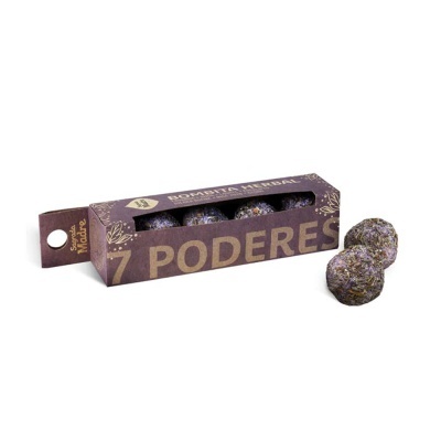 Caixa de 7 bolas herbais escuras com embalagem castanha e dourada