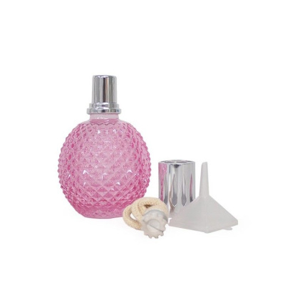 Conjunto para perfume com frasco rosa de vidro e acessórios
