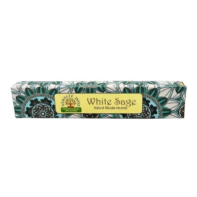 Caixa de incenso 'White Sage' da Taste of India com padrão azul e branco