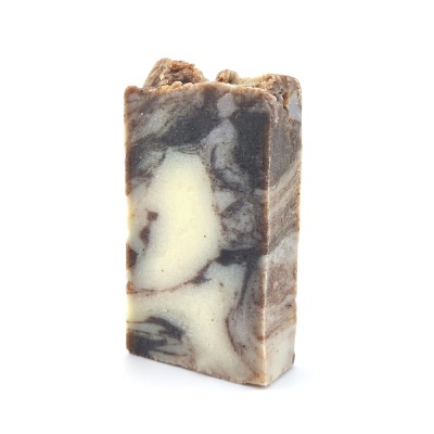 Barra de sabão retangular marmoreada castanho e creme