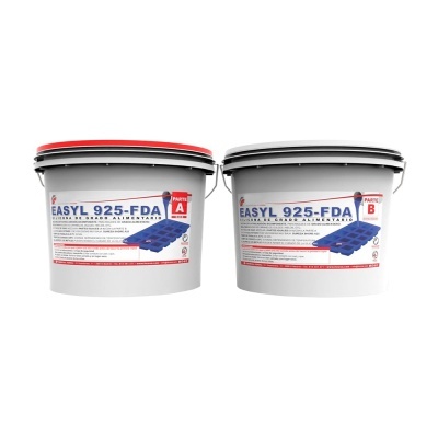 Dois baldes brancos com tampas coloridas e rótulos EASYL 925-FDA