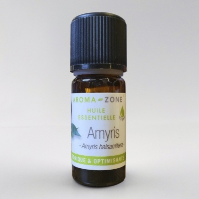 Frasco pequeno de óleo essencial Amyris da AROMA-ZONE com tampa preta