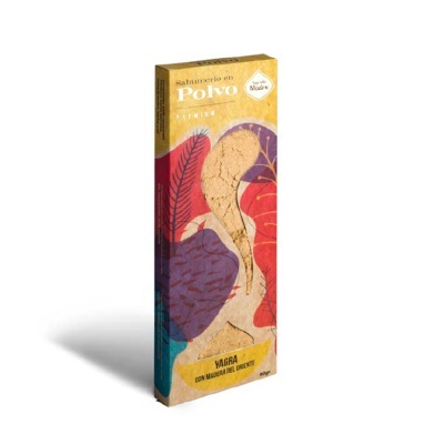 Embalagem retangular de sahumerio en polvo com design de folhas coloridas