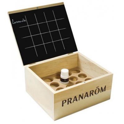 Caixa de madeira para frascos com tampa preta com texto Lavande