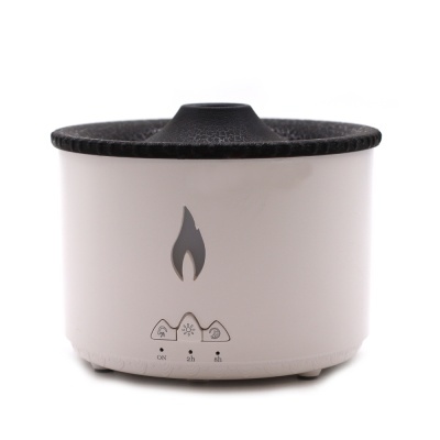 Difusor ou aromatizador de ambiente branco com tampa preta e símbolos de controlo