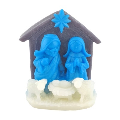 Figurine de presépio colorida em cera com figuras de Maria, José, berço, ovelhas e estrela