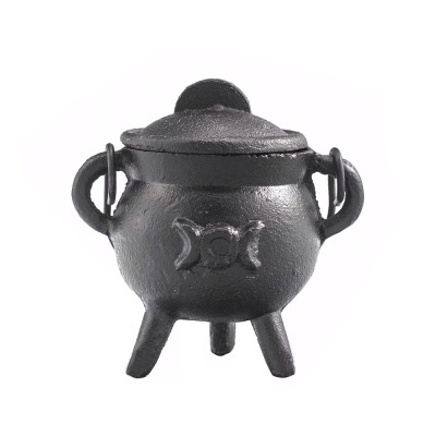 Caldeirão de ferro fundido preto com tampa e três pernas