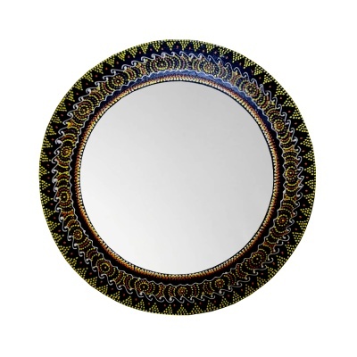 Espelho redondo com moldura decorativa preta e dourada