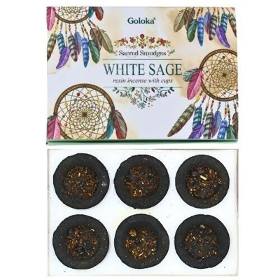 Caixa de incenso Goloka White Sage com seis discos de incenso