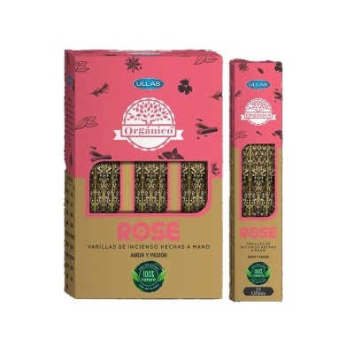 Embalagem de incensos ULLAS Orgánico Rose feita à mão com ingredientes naturais