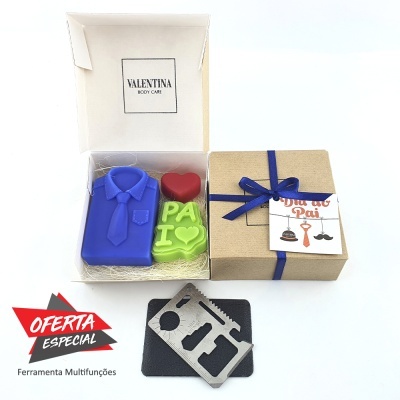 Conjunto presente com sabonetes coloridos e ferramenta multifunções