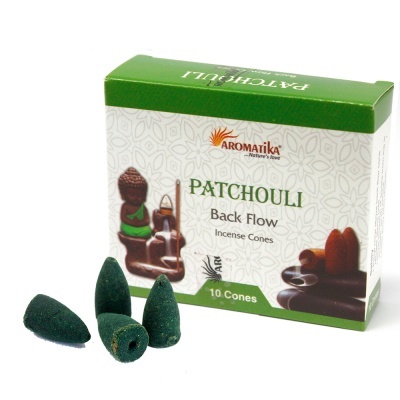 Caixa de incenso Patchouli Aromatika com cones verdes e estátua decorativa