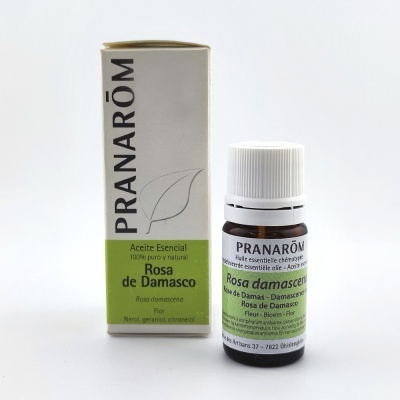 Frasco e caixa de óleo essencial Rosa de Damasco PRANARÔM
