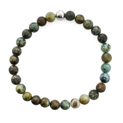 Pulseira de contas de pedra natural multicolor com uma conta metálica prateada