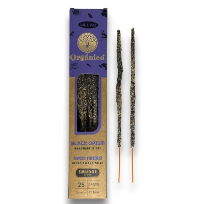 Caixa de incenso ULLAS Orgânico com palitos de incenso pretos e laranja ao lado