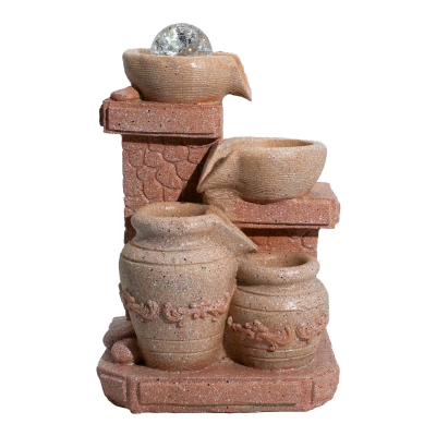 Fonte decorativa de cerâmica terracota com esfera de vidro