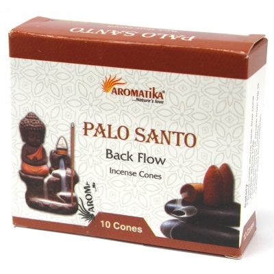 Caixa de cones de incenso Aromatika Palo Santo Back Flow 10 cones com estátua de Buda