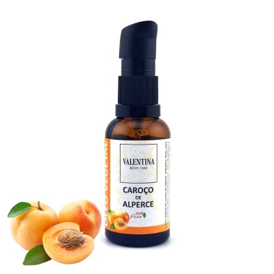 Frasco de óleo de caroço de alperce VALENTINA BODY CARE com alperces frescos