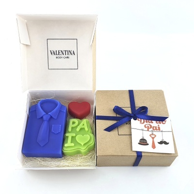 Conjunto de sabonetes coloridos para Dia do Pai em caixa decorativa