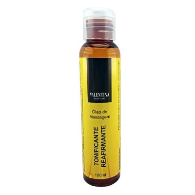 Frasco plástico de óleo de massagem Valentina amarelo com etiqueta preta e amarela