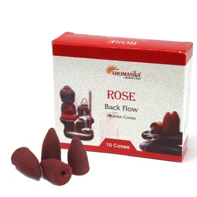 Caixa e cones de incenso Aromatika Rose Back Flow castanho avermelhado