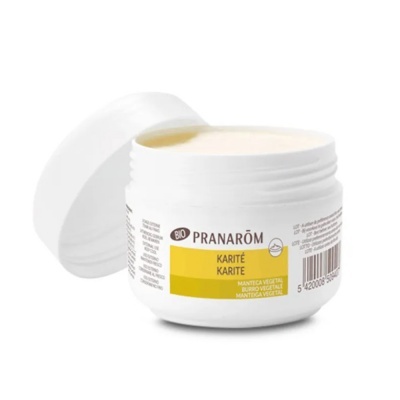 Frasco aberto de creme vegetal Pranarôm BIO Karité