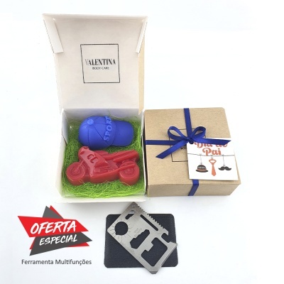 Conjunto de sabonetes e ferramenta em caixa para presente do Dia do Pai