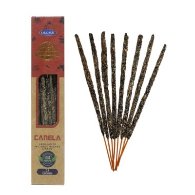 Varas de incenso canela feitas à mão e embalagem ULLAS