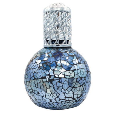 Frasco decorativo mosaico azul com tampa prateada em malha