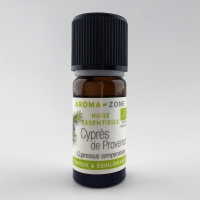 Frasco pequeno de óleo essencial de cipreste da Provença, vidro castanho com tampa preta