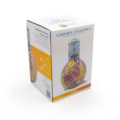 Embalagem branca de difusor de fragrância LÂMPARA CATALÍTICA com frasco mosaico colorido e tampa prata