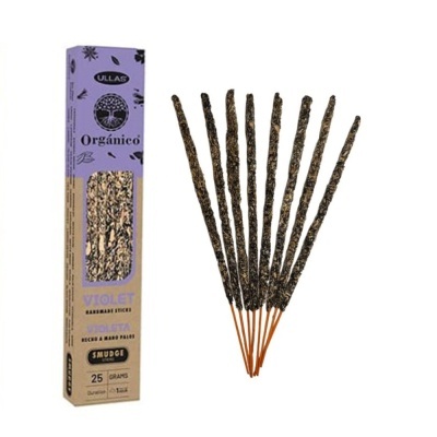 Paus de incenso violet ULLAS orgânico com embalagem biodegradável.