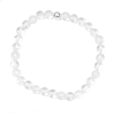 Pulseira elástica de contas translúcidas com uma conta metálica prateada