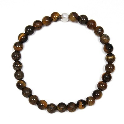 Pulseira de bolas castanhas com uma bola branca