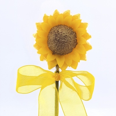 Flor artificial girassol amarelo com laço amarelo