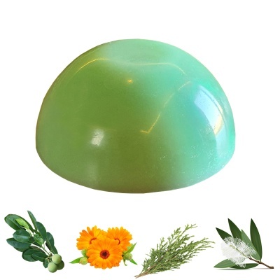 sabonete verde claro com folhas e flores decorativas