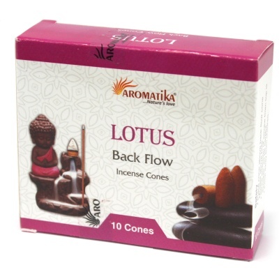 Caixa de incenso Aromatika Lotus Back Flow com 10 cones e imagem de estátua budista