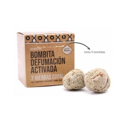 Caixa de bombitas de defumação ativada e duas bombitas em fundo branco