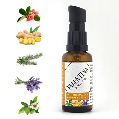 Frasco de cuidado corporal anti-inflamatório com plantas aromáticas