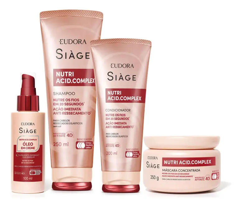 Conjunto Eudora Siàge com óleo, shampoo, condicionador e máscara capilar