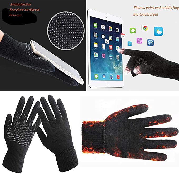 Luvas pretas com padrão antiderrapante e funcionalidade para ecrã tátil
