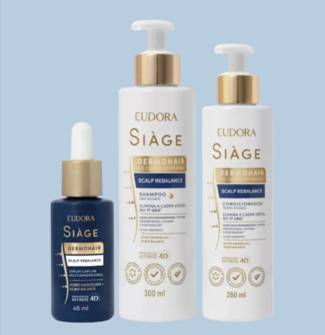 Produtos capilares Eudora Siàge Dermohair para equilíbrio do couro cabeludo