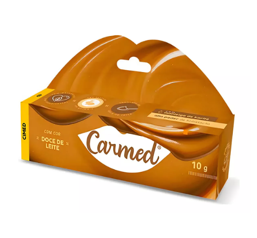 Embalagem de 4 potes de doce de leite Carmed de 10 g cada em embalagem castanha e creme