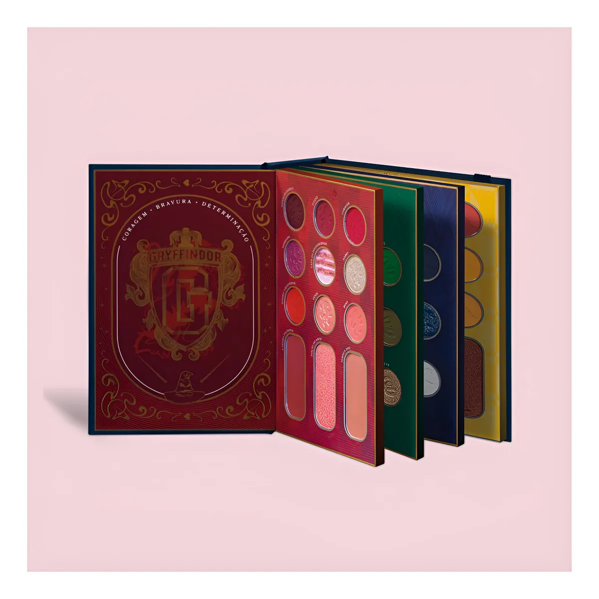 Paleta de maquilhagem temática Gryffindor com várias cores e design detalhado