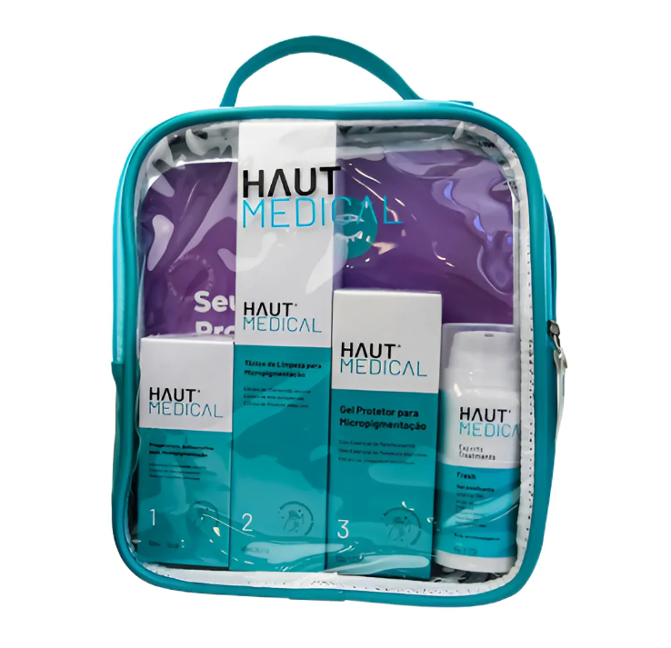 Conjunto de produtos HAUT MEDICAL em bolsa transparente azul-turquesa