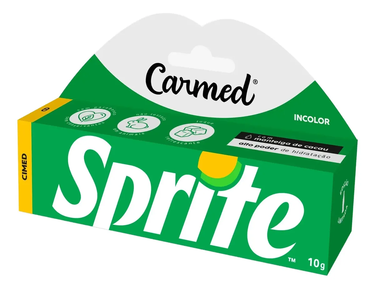 Embalagem verde e branca do produto Carmed Sprite 10g