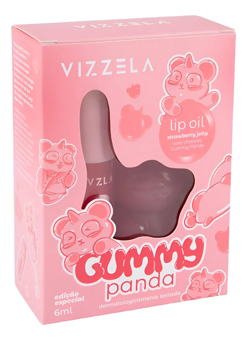 Embalagem rosa de óleo para lábios Vizzela Gummy Panda