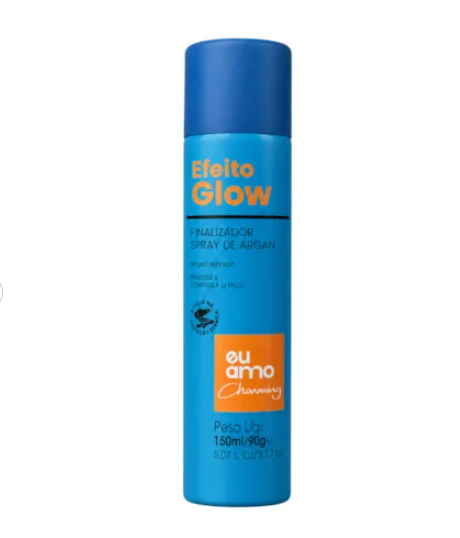 Frasco azul de spray finalizador de argan Efeito Glow